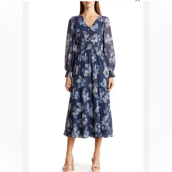 Lucky Brand Casual Cinched Waist Peasant Dress - Picture 1 of 17